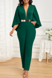 Rose Red Sexy Solid Patchwork Pocket Asymmetrical Collar Regular Jumpsuits