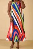 Multicolor Casual Print Frenulum O Neck Sleeveless Plus Size Dresses