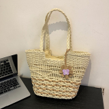 Khaki Bohemian Vacation Solid Patchwork Weave Bags