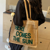 Cream White Daily Simplicity Letter Hollowed Out Contrast Bags