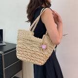 Khaki Bohemian Vacation Solid Patchwork Weave Bags