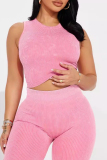 Pink Casual Solid Patchwork O Neck Sleeveless Two Pieces