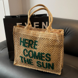 Cream White Daily Simplicity Letter Hollowed Out Contrast Bags