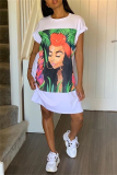 Black Casual Print Basic O Neck Short Sleeve Short Sleeve Dress