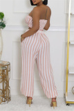 Blue Sexy Casual Striped Print Backless Strapless Sleeveless Two Pieces