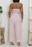 Blue Sexy Casual Striped Print Backless Strapless Sleeveless Two Pieces