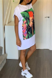 Black Casual Print Basic O Neck Short Sleeve Short Sleeve Dress