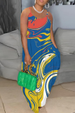 Pink Sexy Casual Print Backless Spaghetti Strap Long Dresses