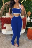 Orange Casual Solid Patchwork Backless Spaghetti Strap Sleeveless Two Pieces