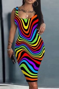 Multi-color Casual Print Basic U Neck Vest Dresses