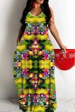 Multicolor Sexy Casual Print Backless Spaghetti Strap Long Dresses