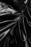 Black Sexy Solid Bandage Backless Fold Halter Long Plus Size Dresses