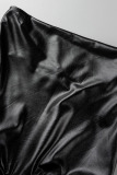 Black Sexy Solid Bandage Backless Fold Halter Long Plus Size Dresses