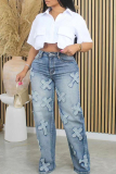 Black Casual Solid Patchwork Pocket Buckle Shirt Collar Tops