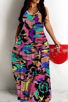 Multicolor Sexy Casual Print Backless Spaghetti Strap Long Dresses