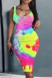Colour Casual Print Basic U Neck Vest Dresses