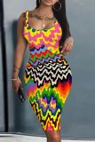 Colour Casual Print Basic U Neck Vest Dresses