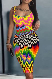 Multicolor Casual Print Basic U Neck Vest Dresses