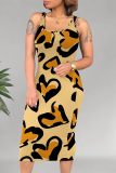 Camel Casual Animal Print Print U Neck Printed Dresses