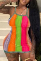Multi-color Sexy Print Backless Spaghetti Strap Sleeveless Dress Dresses