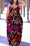 Blue Purple Sexy Casual Print Backless Spaghetti Strap Long Dresses