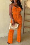 Black Sexy Solid Bandage Backless Spaghetti Strap Skinny Jumpsuits