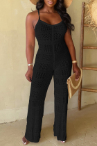 Black Sexy Solid Bandage Backless Spaghetti Strap Skinny Jumpsuits