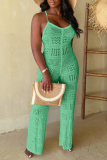 Black Sexy Solid Bandage Backless Spaghetti Strap Skinny Jumpsuits