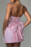 White Sexy Solid Patchwork Backless With Bow Strapless A Line Dresses