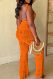 Black Sexy Solid Bandage Backless Spaghetti Strap Skinny Jumpsuits
