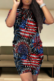 Black Casual Print Patchwork O Neck Short Sleeve Two Pieces