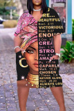 Colour Casual Street Print Patchwork V Neck Straight Plus Size Dresses