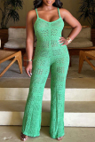 Black Sexy Solid Bandage Backless Spaghetti Strap Skinny Jumpsuits