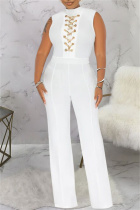 White Casual Solid Patchwork Chains Half A Turtleneck Skinny Jumpsuits