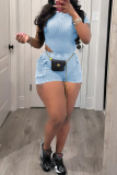 Green Sexy Solid Patchwork Pocket O Neck Skinny Rompers