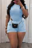 Green Sexy Solid Patchwork Pocket O Neck Skinny Rompers