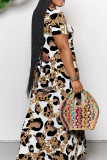 Pink Casual Print Patchwork Pocket V Neck Long Dresses
