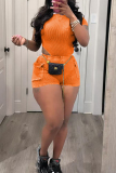 Green Sexy Solid Patchwork Pocket O Neck Skinny Rompers