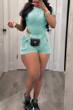 Green Sexy Solid Patchwork Pocket O Neck Skinny Rompers