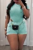 Green Sexy Solid Patchwork Pocket O Neck Skinny Rompers