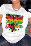 White Casual Print Basic O Neck T-Shirts