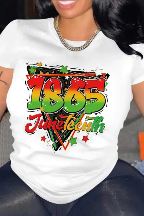 White Casual Print Basic O Neck T-Shirts