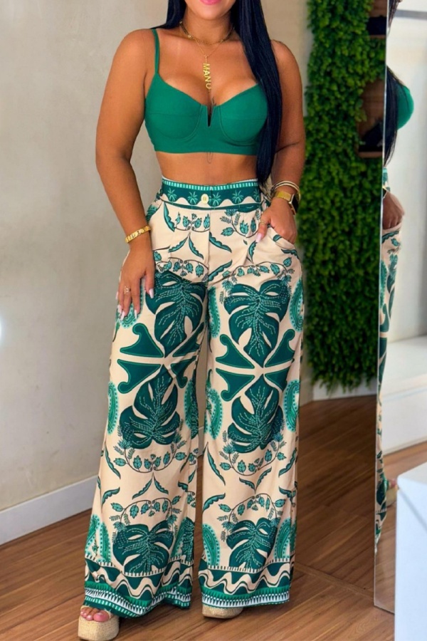 Green Sexy Casual Print Backless Skinny High Waist Conventional Full Print Bottoms