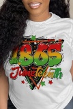 White Casual Print Basic O Neck T-Shirts