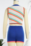 Green Casual Patchwork Basic O Neck Sleeveless Two Pieces