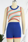 Green Casual Patchwork Basic O Neck Sleeveless Two Pieces