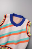 Green Casual Patchwork Basic O Neck Sleeveless Two Pieces