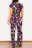 Light Yellow Casual Geometric Print Contrast O Neck Short Sleeve Two Pieces