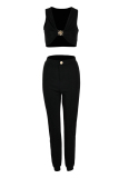 Green Sexy Casual Solid Metal Accessories Decoration Vests Pants Sleeveless Two Pieces