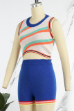Green Casual Patchwork Basic O Neck Sleeveless Two Pieces